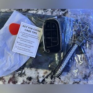 Silver and Black Key Fob Cover with Keychain